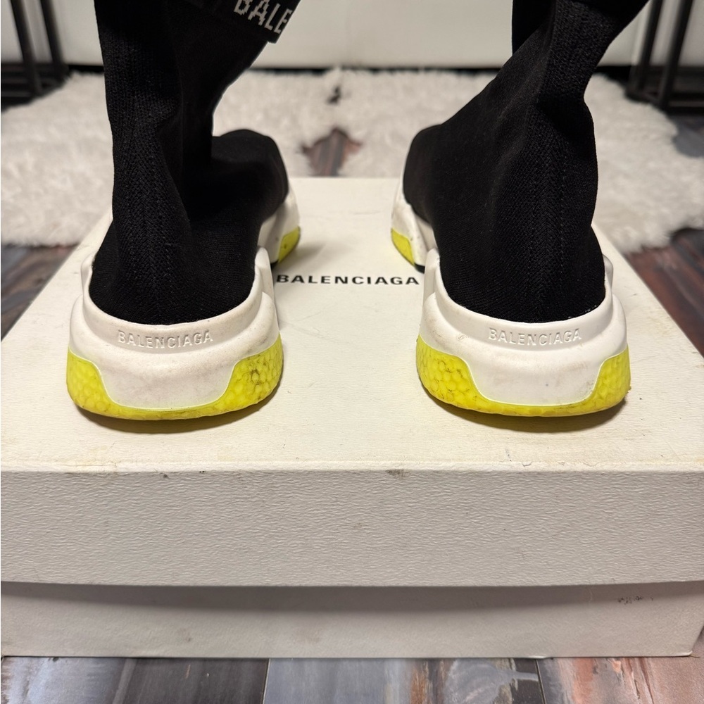 Balenciaga Black and White Sock Sneakers with Yellow Accents - Picture 4 of 5